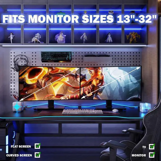 Alt view image 7 of 7 - 2 Pack Single LCD Computer Monitor Free-Standing Desk Stand Riser for 13 inch to 32 inch Screen with Swivel, Height Adjustable, Rotation, Holds One (1) Screen up to 77Lbs(HT05B-201)