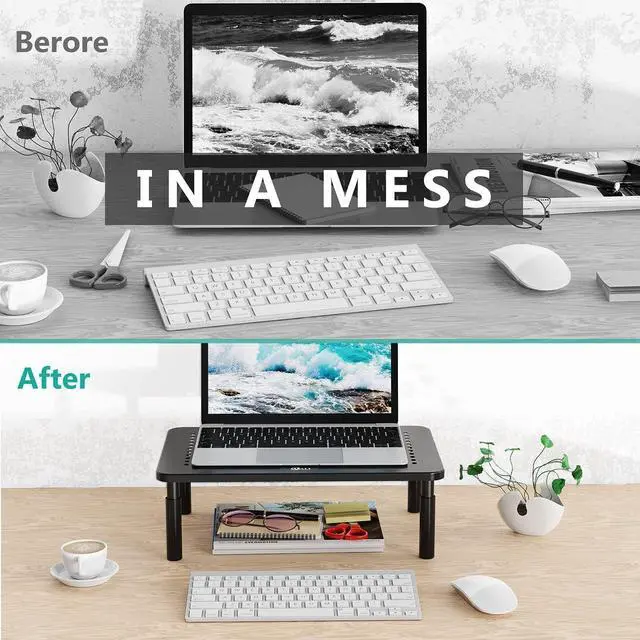 Alt view image 6 of 7 - WALI Dual Monitor Stand for Desk, Desk Monitor Riser 3 Height Adjustable, Laptop Riser with Airflow Vents, Desk Organizer for Computer, Laptop, Printer, Notebook (STT003-2), 2 Pack, Black