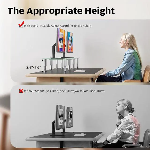 Alt view image 3 of 7 - Hemudu Dual Monitor Stand -Adjustable Length and Angle Dual Monitor Riser, Desktop Organizer for PC, Computer, Laptop (Clear)