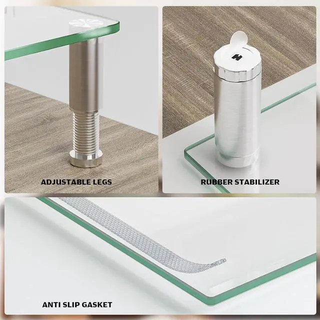 Alt view image 6 of 7 - Hemudu Dual Monitor Stand -Adjustable Length and Angle Dual Monitor Riser, Desktop Organizer for PC, Computer, Laptop (Clear)