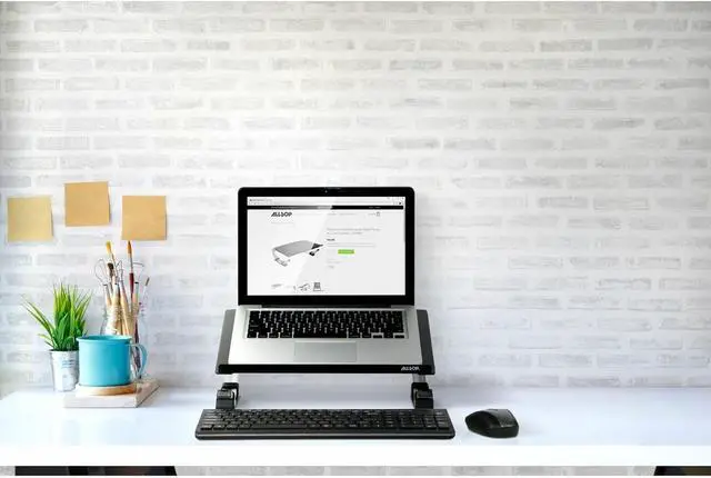 Alt view image 2 of 7 - Allsop Redmond Adjustable Laptop Stand, Vented Curved Sturdy Metal Ergonomic Riser
