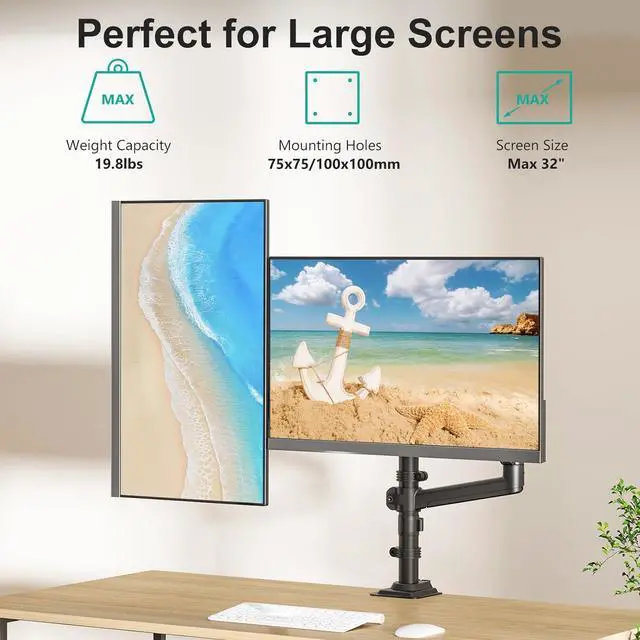 Alt view image 4 of 7 - WALI Dual Monitor Mount, 13-32 Inch Adjustable Spring Dual Monitor Arm for Desk Holds Max 19.8 lbs Screens, Swivel Vesa Bracket with C Clamp, Grommet Mounting, Monitor Arms for 2 Monitors (GSDM002)