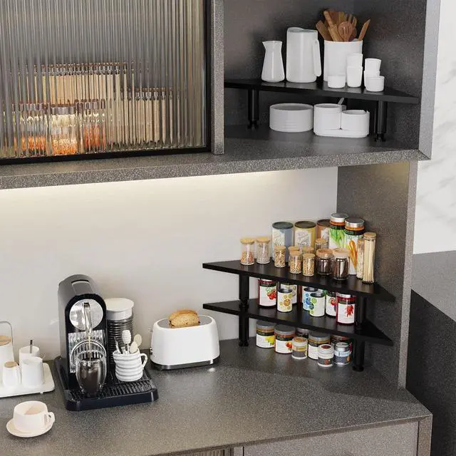 Alt view image 4 of 7 - 2 Pack White Corner Monitor Stand, Triangle/Square Adjustable Height Riser, 27-inch Universal Desktop Shelf for Computer, Laptop, PC, iMac, Printer (Black)