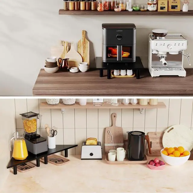 Alt view image 6 of 7 - 2 Pack White Corner Monitor Stand, Triangle/Square Adjustable Height Riser, 27-inch Universal Desktop Shelf for Computer, Laptop, PC, iMac, Printer (Black)