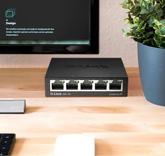 Alt view image 4 of 7 - D-Link Ethernet Switch, 5 Port Gigabit Unmanaged Metal Desktop Plug and Play Compact (DGS-105),Black