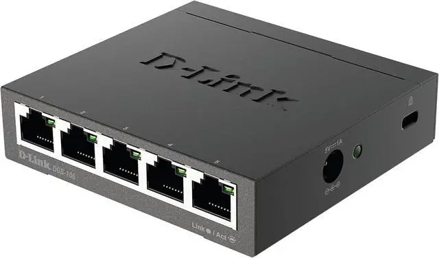 Alt view image 7 of 7 - D-Link Ethernet Switch, 5 Port Gigabit Unmanaged Metal Desktop Plug and Play Compact (DGS-105),Black