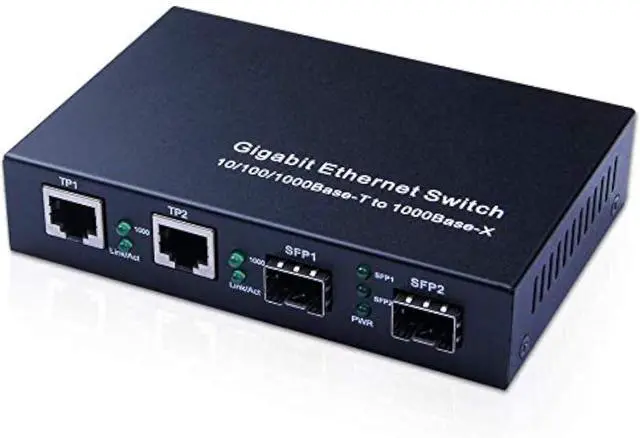 Main image of ipolex Gigabit SFP to RJ45 Fiber to Ethernet Media Converter, Dual 10/100/1000Mbps RJ45 Ports to 1000Base-SX/LX/EX SFP Slots, Support Gigabit SFP Modules, Without Transceiver