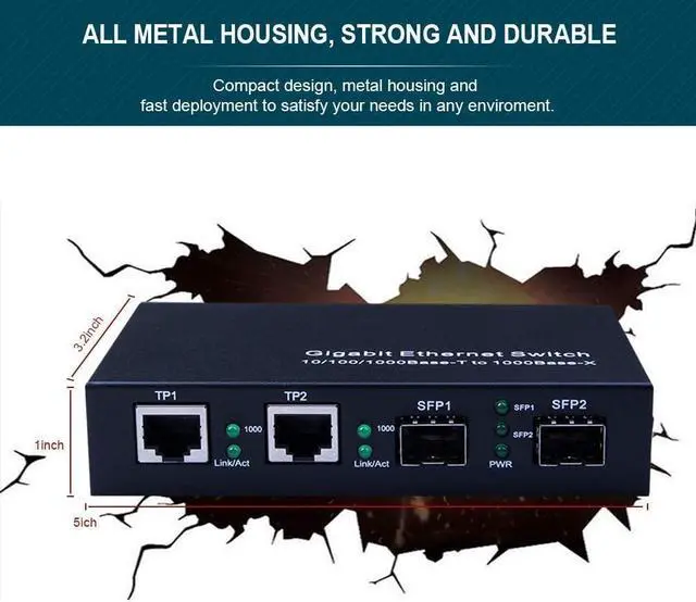 Alt view image 4 of 4 - ipolex Gigabit SFP to RJ45 Fiber to Ethernet Media Converter, Dual 10/100/1000Mbps RJ45 Ports to 1000Base-SX/LX/EX SFP Slots, Support Gigabit SFP Modules, Without Transceiver