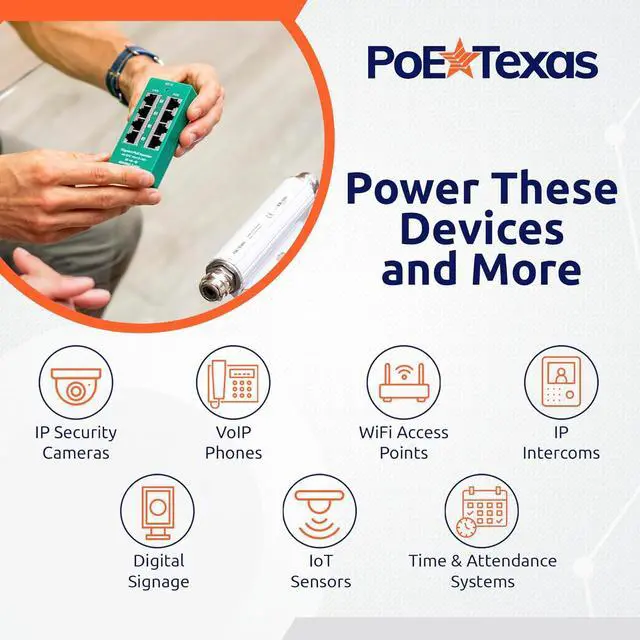 Alt view image 5 of 7 - PoE Texas 4 Port PoE Active Mode A Injector with 48V 60W Power Supply - Add PoE+ to Any Switch or Router - 802.3at/af Compliant PoE Midspan for WiFi Access Points, IP Cameras, VoIP Phones