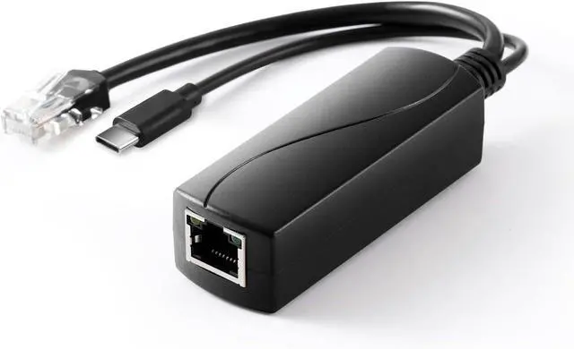 Main image of Gigabit Type C PoE Splitter 5V 2.4A, IEEE 802.3af Standard, 10/100/1000Mbps Type C Power Over Ethernet Splitter for 5v Devices, iPads, USB, Dropcam, Raspberry Pi (TYPEC0502G Black)