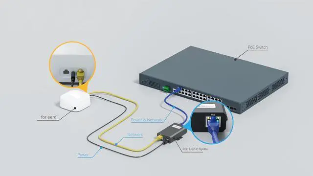 Alt view image 6 of 6 - PROCET Gigabit PoE USB C Splitter up to 25W, RJ45 to Type C Power with Ethernet Connectivity Adapter for Eero 6/7, Wireless AP, Tablet, iPad, Raspberry Pi4/5, Weather Sensor, Webcam