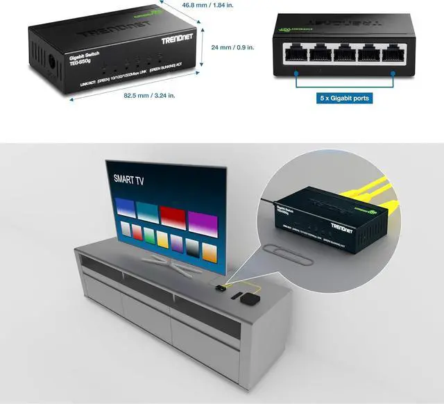 Alt view image 2 of 7 - TRENDnet 5-Port Mini Gigabit Switch, TEG-S50g, GREENnet Technology, NDAA + TAA Compliant, Desktop Metal Ethernet Network Switch, 5 x Gigabit Ports, Fanless, Lifetime Protection, Black