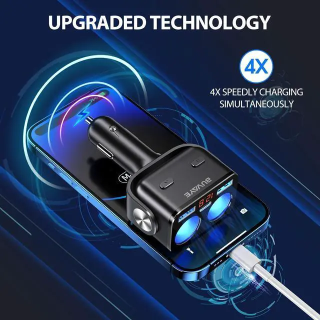 Alt view image 2 of 7 - Car Cigarette Lighter Splitter, BUVAYE 12V/24V Dual Cigarette Lighter Adapters for Cars 2-Socket Car Charger Adapter for iPhone/iPad/GPS/Dash Cam/Laptop