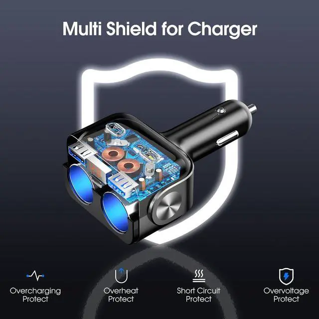 Alt view image 6 of 7 - Car Cigarette Lighter Splitter, BUVAYE 12V/24V Dual Cigarette Lighter Adapters for Cars 2-Socket Car Charger Adapter for iPhone/iPad/GPS/Dash Cam/Laptop