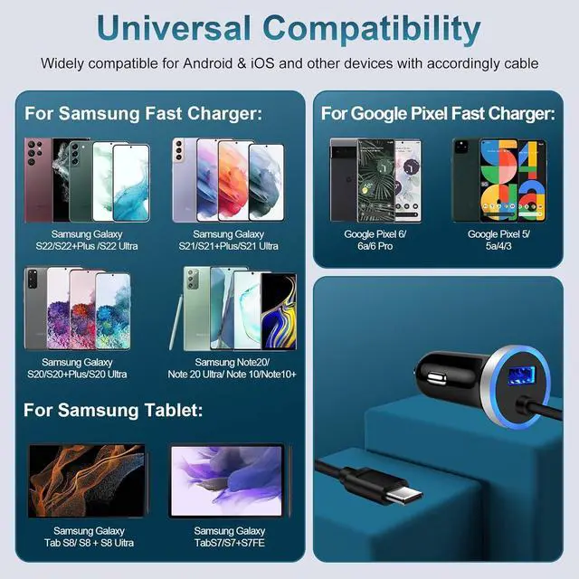 Alt view image 2 of 7 - Samsung S25 Ultra Car Charger,USB Car Charger for Samsung Galaxy S25 A55 A16 5G S24 Ultra A35 S24 FE A15 A54 A14 A52 A25,3.4A Car Adapter Plug + 3FT USB C Cable for Google Pixel 9 Pro XL/Fold 8 Pro 7