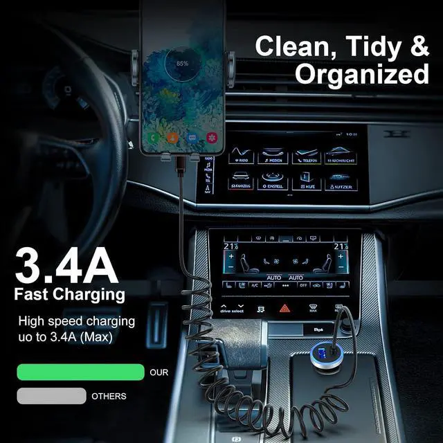 Alt view image 7 of 7 - Samsung S25 Ultra Car Charger,USB Car Charger for Samsung Galaxy S25 A55 A16 5G S24 Ultra A35 S24 FE A15 A54 A14 A52 A25,3.4A Car Adapter Plug + 3FT USB C Cable for Google Pixel 9 Pro XL/Fold 8 Pro 7