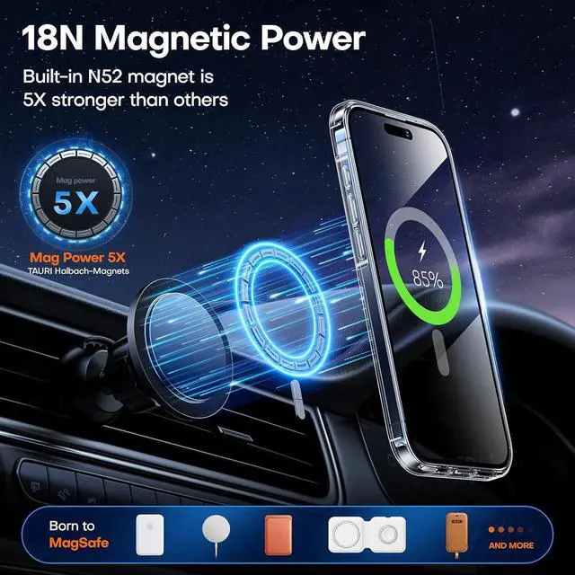 Alt view image 2 of 7 - TAURI for iPhone 15 Pro Max Case, Compatible with MagSafe, [3 in 1] 1X Clear Case [Not-Yellowing] with 2X Screen Protectors, Military-Grade Protection, Magnetic Case for iPhone 15 Pro Max, Clear
