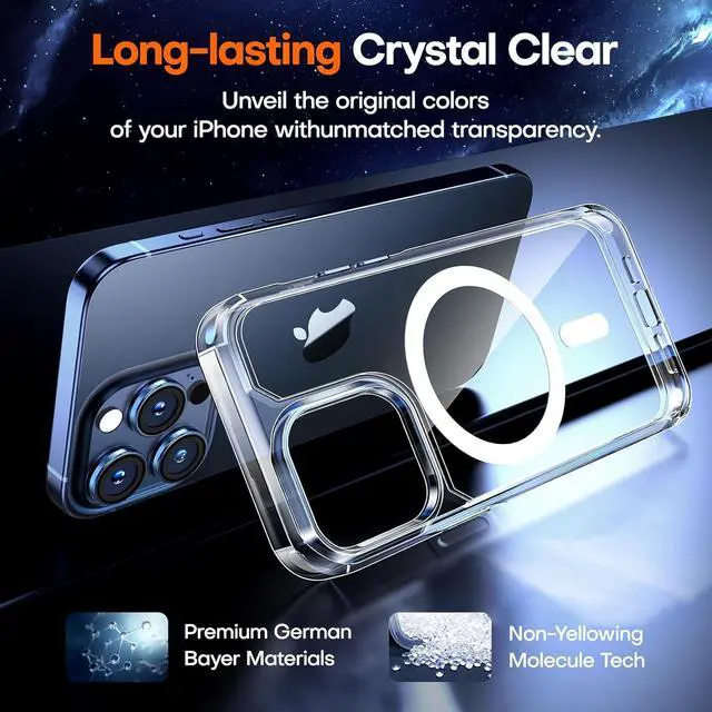 Alt view image 5 of 7 - TAURI for iPhone 15 Pro Max Case, Compatible with MagSafe, [3 in 1] 1X Clear Case [Not-Yellowing] with 2X Screen Protectors, Military-Grade Protection, Magnetic Case for iPhone 15 Pro Max, Clear