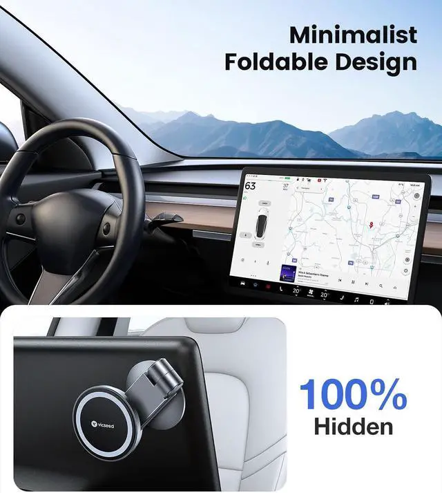 Alt view image 2 of 7 - VICSEED Tesla Phone MountStrongest Magnet Power Foldable Hidden Tesla Phone Holder Fit for All Phones, Tesla Model 3/Y/Cybertruck Accessories, Tesla Model 3 Model Y for MagSafe Car Mount