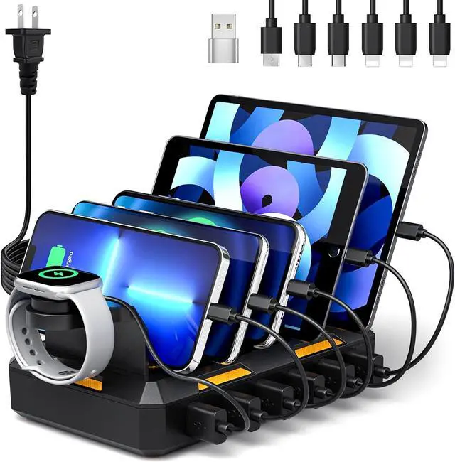 Main image of Charging Station for Multiple Devices, Honcila 6 in 1 Multi Charger Station Charging Dock for Cellphone Tablet iPhone iPad and More - 50W Charging Station Organizer with 6 Mixed Charging Cables