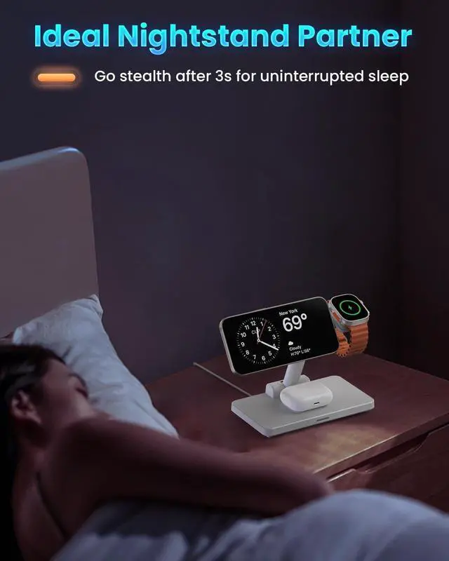 Alt view image 7 of 7 - Wireless Charger for Mag-Safe Charging Station: JoyGeek 3 in 1 Magnetic Travel Stand Charge for iPhone 16 15 14 13 12 Pro Max Plus - Apple Watch 10 9 8 7 6 5 4 3 2 SE - AirPods Pro 2/3/4(White)