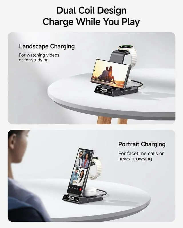 Alt view image 4 of 7 - Wireless Charger for Samsung, 3 in 1 Wireless Charging Station for Samsung Galaxy S25 Ultra/S24 Ultra/S23/S22/Note 20/Z Flip 7/Fold 7, Charger for Samsung Galaxy Watch Ultra/8/7/6, Galaxy Buds 3/3 Pro