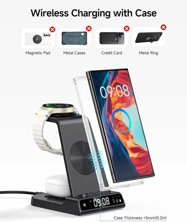 Alt view image 6 of 7 - Wireless Charger for Samsung, 3 in 1 Wireless Charging Station for Samsung Galaxy S25 Ultra/S24 Ultra/S23/S22/Note 20/Z Flip 7/Fold 7, Charger for Samsung Galaxy Watch Ultra/8/7/6, Galaxy Buds 3/3 Pro