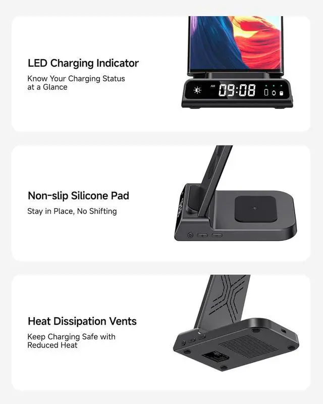 Alt view image 7 of 7 - Wireless Charger for Samsung, 3 in 1 Wireless Charging Station for Samsung Galaxy S25 Ultra/S24 Ultra/S23/S22/Note 20/Z Flip 7/Fold 7, Charger for Samsung Galaxy Watch Ultra/8/7/6, Galaxy Buds 3/3 Pro