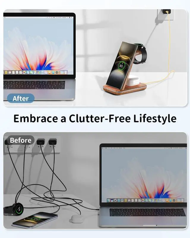 Alt view image 2 of 7 - Wireless Charger Station for Samsung Product: JoyGeek 3-in-1 Phone Charging Stand for Galaxy Watch7 Pro/4/3/Active2/1 - S24/S23 Ultra/S22/S21/S20/Note 20/ Z Fold&Flip - Buds 3 Pro