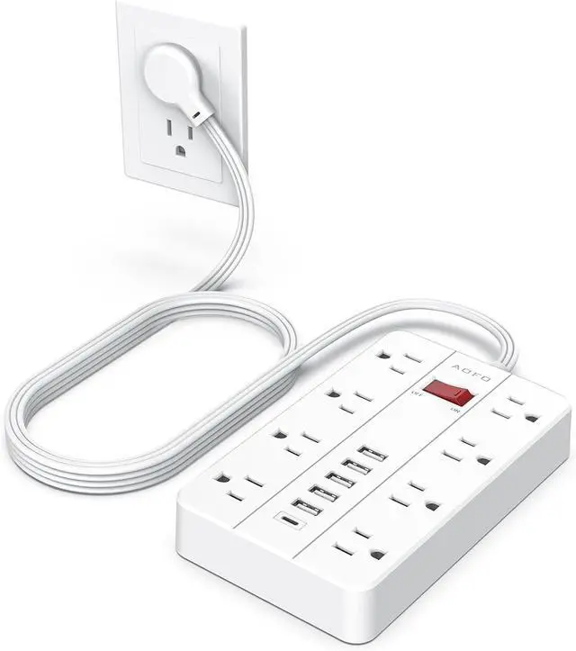 Main image of Power Strip Surge Protector with 6 USB (1USB C) Ports,AOFO 5 ft Extension Cord Flat Plug with 8 Widely Spaced Outlets,Wall Mountable Charging Station for Phone Tablet Laptop Computer Multiple Devices
