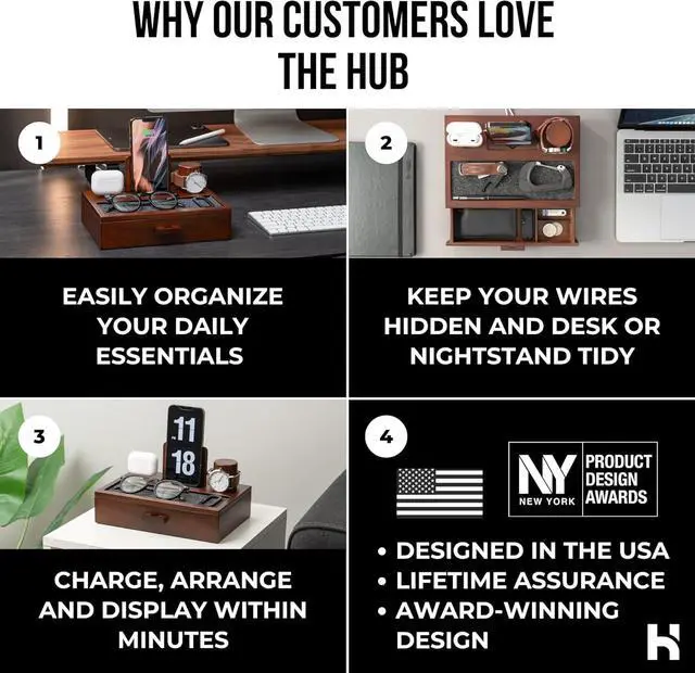 Alt view image 2 of 7 - Premium Wooden Phone Docking Station with Drawer  Nightstand Organizer for Charging Phone & Earbuds  Declutter Your Space with Felt-Lined Protection & Watch Pillar  Gift For Men