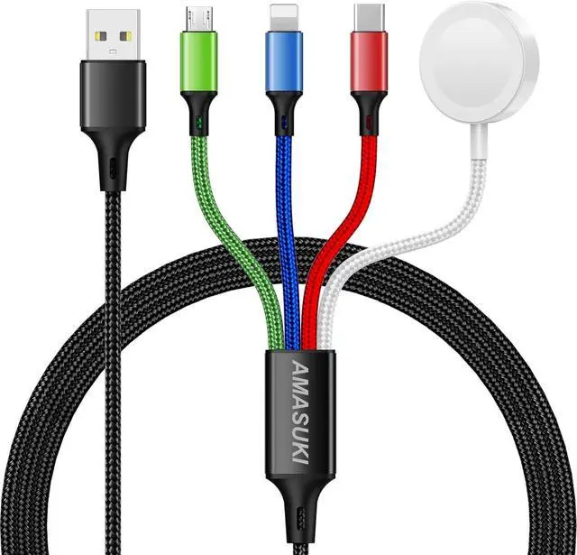 Main image of Upgraded Multi Charging Cable for Apple Watch Charger 4 in 1 Magnetic iWatch Charger Nylon Braided USB C/L/Micro Compatible with iWatch Series 10-1/iPhone 16 15/Galaxy Android-4FT