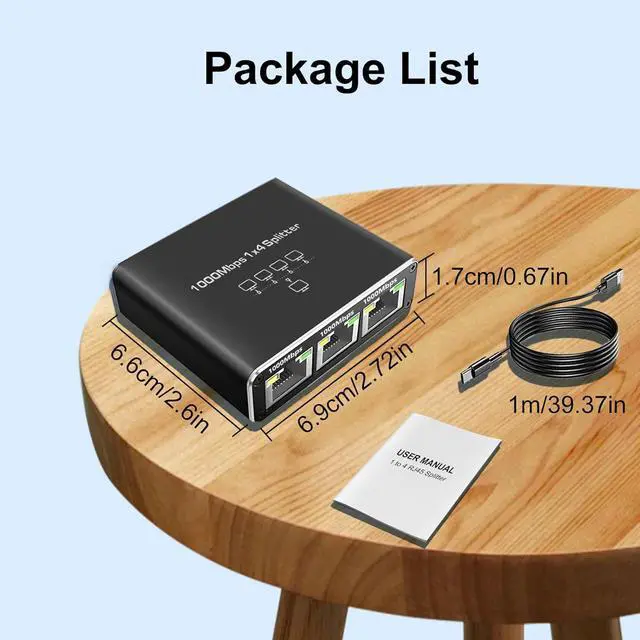Alt view image 7 of 7 - Gigabit Ethernet Splitter 1 to 4 High Speed, 1000Mbps LAN Splitter (4 Devices Simultaneous Networking), RJ45 Splitter Adapter with USB Power Cable, Internet Splitter for Cat5/5e/6/7/8 Cable