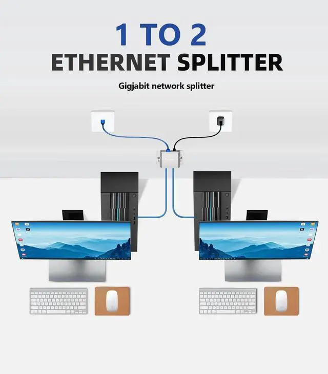 Alt view image 2 of 7 - ethernet Splitter 1 to 2 ethernet hub 2 Port,RJ45 Cable Splitter fixable RJ45 Internet Switch Internet Splitter, 1000Mbps for Cat 5/5e/6/7/8 Cable,Can be Fixed to The Wall