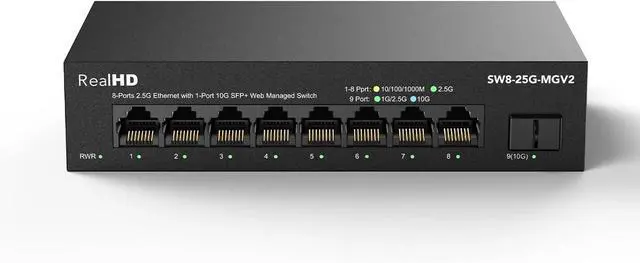 Main image of 8 Port 2.5Gb Web Managed Ethernet Network Switch with 8 x 2.5 Gigabit | 1 x 10G SFP+ | Work with 10-100-1000Mbps Devices | 60G Bandwidth | Fanless Quiet Metal Internet Switch