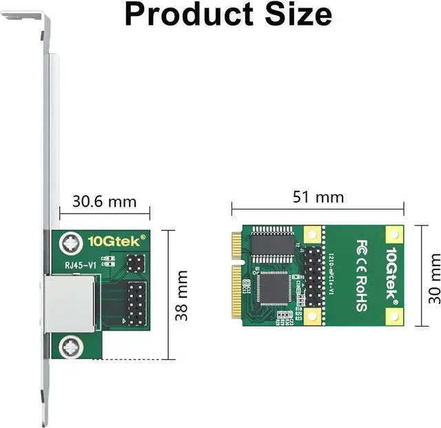 Alt view image 5 of 6 - 10Gtek Mini PCIe 1G Ethernet Network Card (Intel I210AT), with LED Light, 30-cm Cable Length, Single Port RJ45, Mini Pice Interface, not for M.2