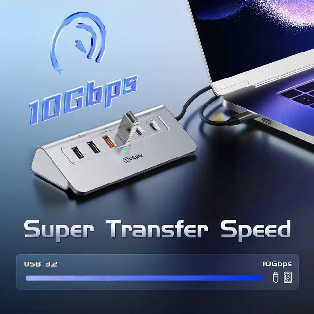 Alt view image 3 of 7 - USB C Hub Ethernet, 10-in-1 USB Docking Station 10Gbps with 4K@60Hz HDMI, USB C and 2 USB A 3.2 Data, LAN, 2 USB A 2.0, PD 100W, SD/TF Ports, Powered USB Hub for Laptop, PC, iPhone 16/15, Mac