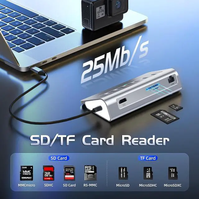 Alt view image 7 of 7 - USB C Hub Ethernet, 10-in-1 USB Docking Station 10Gbps with 4K@60Hz HDMI, USB C and 2 USB A 3.2 Data, LAN, 2 USB A 2.0, PD 100W, SD/TF Ports, Powered USB Hub for Laptop, PC, iPhone 16/15, Mac