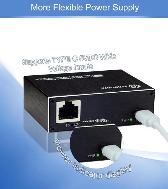 Alt view image 3 of 7 - Mini Ethernet Switch 5 Ports Gigabit Enhanced Protection 10/100/1000 Mbps Unmanaged Network Switch Plug & Play Office Ethernet Splitter Fanless Silent Metal Case Network Hub Desktop Design
