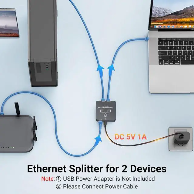 Alt view image 6 of 7 - Ethernet Splitter 1 to 2 Ethernet Cable Splitter Internet Switch 2 Port Network Gigabit LAN RJ45 1000Mbps 1 in 2 Out Compatible with Cat 8 7 6 5 5e, Router PC Laptop Printer PS5 PS4 TV Box