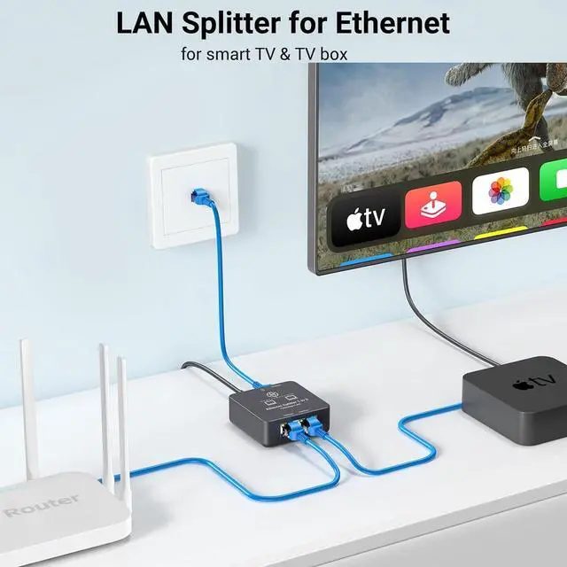Alt view image 5 of 7 - Ethernet Splitter 1 to 2 Ethernet Cable Splitter Internet Switch 2 Port Network Gigabit LAN RJ45 1000Mbps 1 in 2 Out Compatible with Cat 8 7 6 5 5e, Router PC Laptop Printer PS5 PS4 TV Box