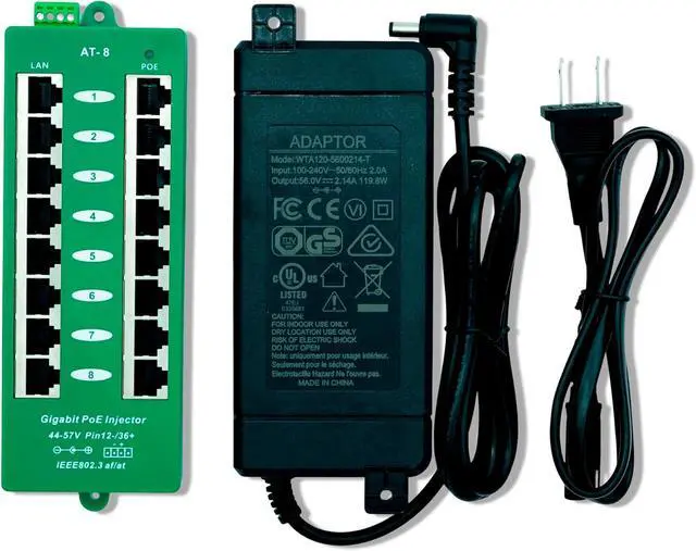 Main image of PoE Texas 8 Port PoE/PoE+ Active Mode A Injector with 48V 60W Power Supply - Add PoE+ to Any Switch or Router - 802.3at/af Compliant PoE Midspan for WiFi Access Points, IP Cameras, VoIP Phones