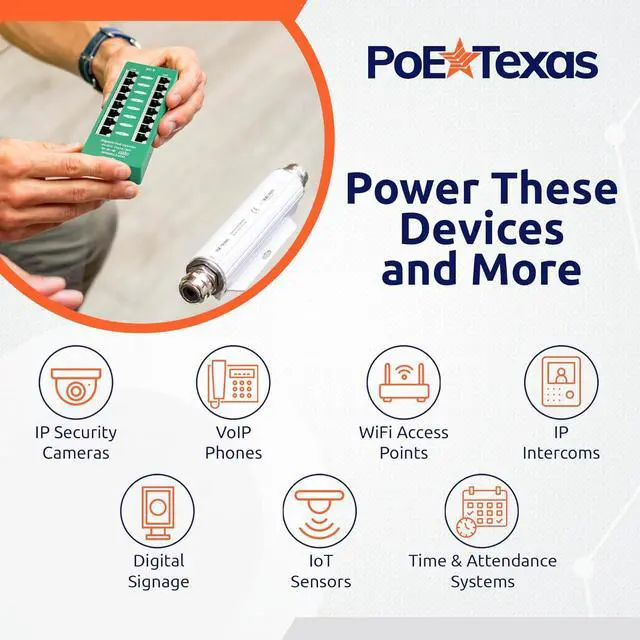 Alt view image 5 of 7 - PoE Texas 8 Port PoE/PoE+ Active Mode A Injector with 48V 60W Power Supply - Add PoE+ to Any Switch or Router - 802.3at/af Compliant PoE Midspan for WiFi Access Points, IP Cameras, VoIP Phones