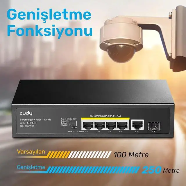 Alt view image 5 of 7 - Cudy GS1005P 5 Port Gigabit PoE Switch, 4 PoE+ @60W, Desktop/Wall, Plug and Play, Sturdy Metal w/ Shielded Ports, Fanless, Traffic Optimization