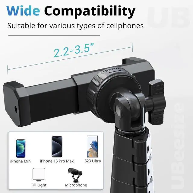 Alt view image 3 of 6 - UBeesize 62" Phone Tripod & Selfie Stick, Camera Tripods Stand with Wireless Remote and Phone Holder,Compatible with iPhone Android Phone, Perfect for Selfies/Video Recording/Live Streaming Black