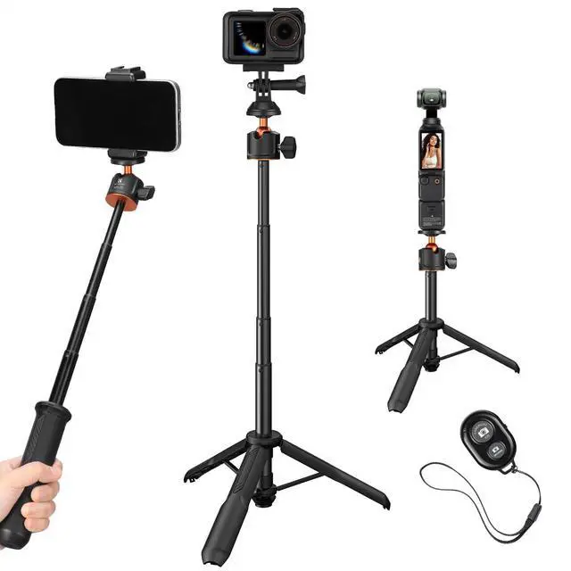 Main image of K&F Concept Selfie Stick Tripod, 60cm/24 Extendable Ball Head Vlog Selfie Stick Handle for GoPro Hero 13/12/11/10/9/8/7/Max DJI Osmo 360 Pocket 3 Action 5 Pro.