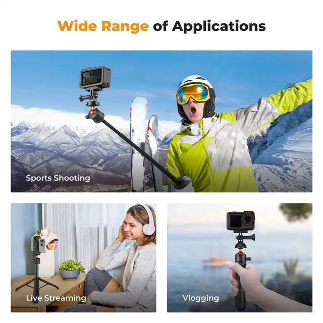 Alt view image 4 of 7 - K&F Concept Selfie Stick Tripod, 60cm/24 Extendable Ball Head Vlog Selfie Stick Handle for GoPro Hero 13/12/11/10/9/8/7/Max DJI Osmo 360 Pocket 3 Action 5 Pro.