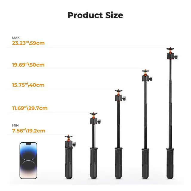 Alt view image 6 of 7 - K&F Concept Selfie Stick Tripod, 60cm/24 Extendable Ball Head Vlog Selfie Stick Handle for GoPro Hero 13/12/11/10/9/8/7/Max DJI Osmo 360 Pocket 3 Action 5 Pro.