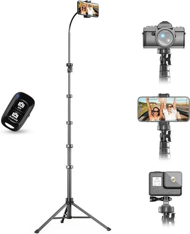 Main image of UBeesize 88 Flexible Phone Tripod with 14.95 Gooseneck, Remote and Phone Holder, Overhead Cell Phone StandSelfie Stick for Video Recording, Compatible with iPhone Android Phone, Camera Black