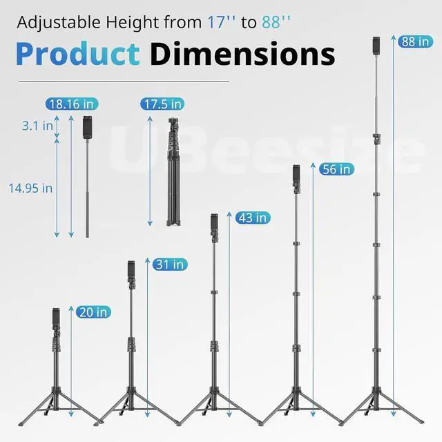 Alt view image 2 of 6 - UBeesize 88 Flexible Phone Tripod with 14.95 Gooseneck, Remote and Phone Holder, Overhead Cell Phone StandSelfie Stick for Video Recording, Compatible with iPhone Android Phone, Camera Black